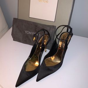Tom Ford — Black Silk pump (gold heel)